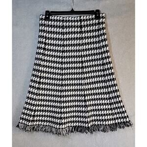 VERSONA Women's Sz M Black White Houndstooth Knit Skirt A-Line Midi‎ Fringe NWT
